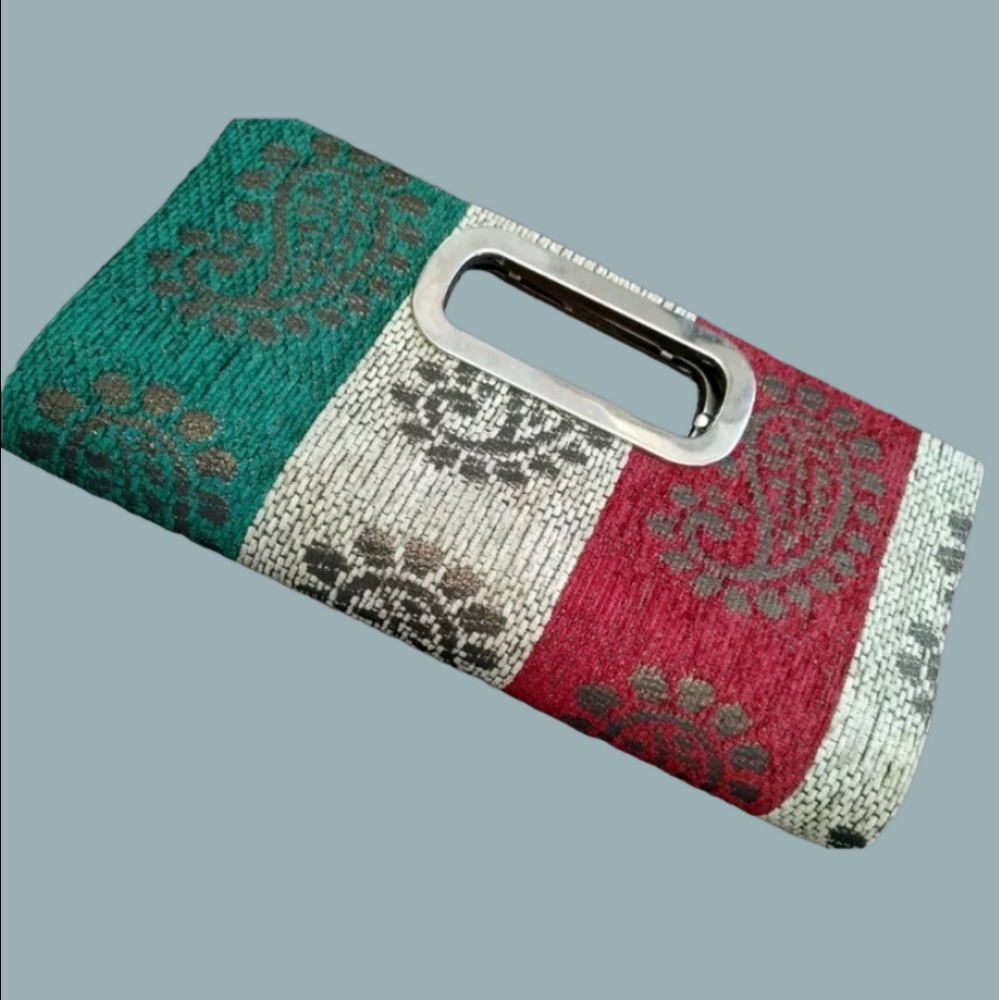 VGUC Multicolor Hard Side Clutch W/ Glittery Paisley Design & Inner Zip Pouch